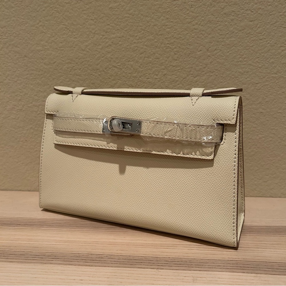 22cm Cream Epsom Belted Pochette Clutch